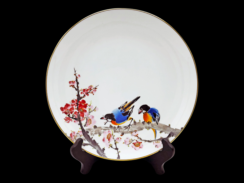 D53-翠鳥一剪梅瓷盤| 傑作陶藝|| 傑作陶藝有限公司